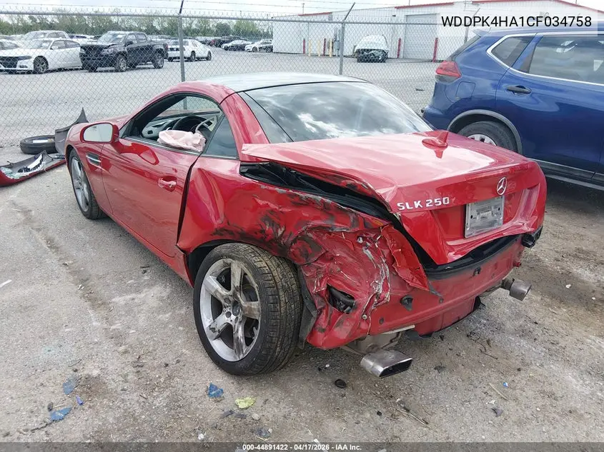 2012 Mercedes-Benz Slk 250 VIN: WDDPK4HA1CF034758 Lot: 44891422