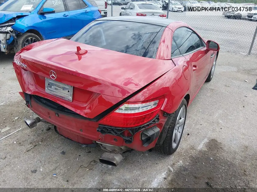 2012 Mercedes-Benz Slk 250 VIN: WDDPK4HA1CF034758 Lot: 44891422