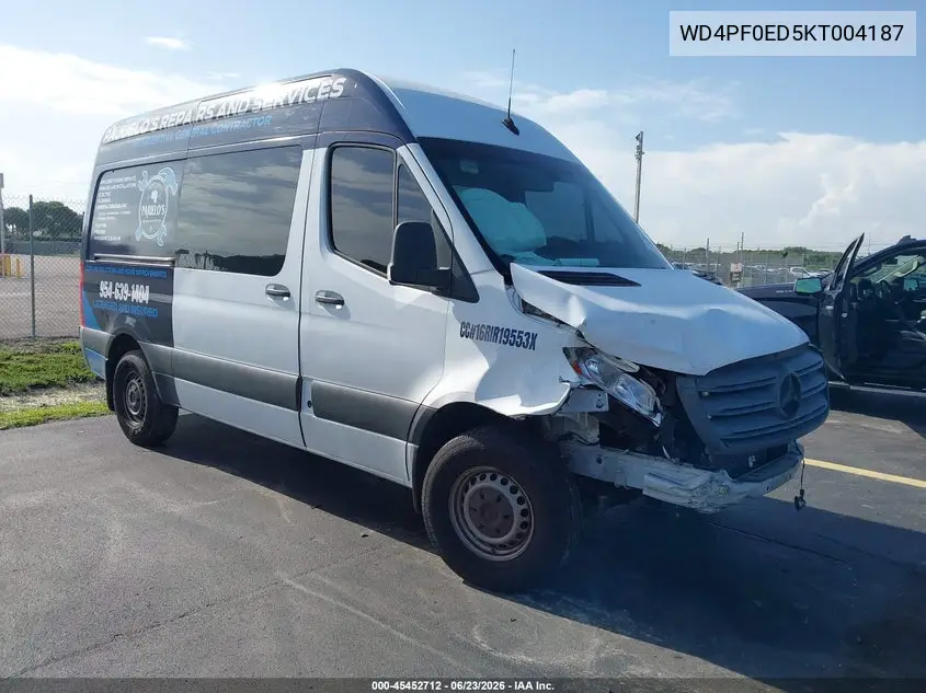 2019 Mercedes-Benz Sprinter 2500 High Roof I4 VIN: WD4PF0ED5KT004187 Lot: 45452712