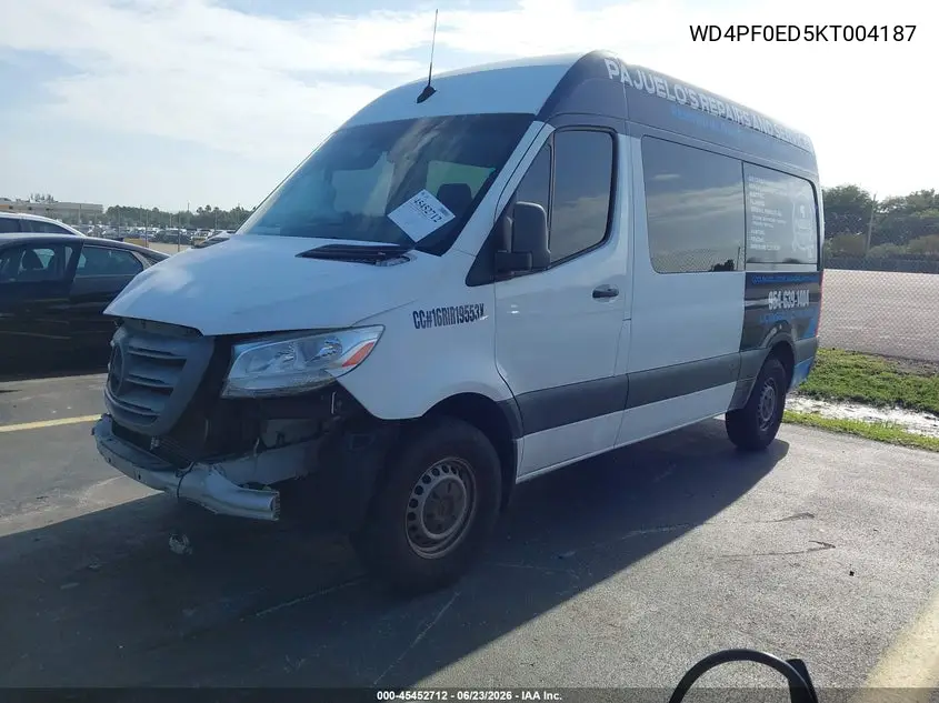 2019 Mercedes-Benz Sprinter 2500 High Roof I4 VIN: WD4PF0ED5KT004187 Lot: 45452712