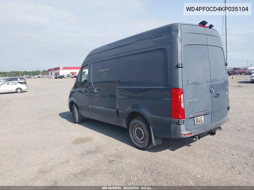 2019 Mercedes-Benz Sprinter 2500 Standard Roof V6 VIN: WD4PF0CD4KP035104 Lot: 45465853