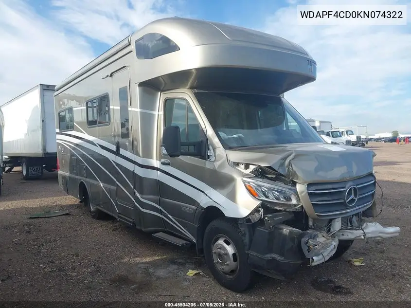2019 Mercedes-Benz Sprinter 3500Xd High Roof V6 VIN: WDAPF4CD0KN074322 Lot: 45504206