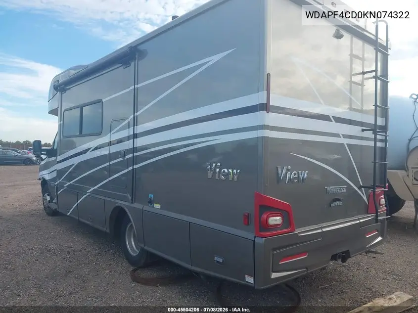 2019 Mercedes-Benz Sprinter 3500Xd High Roof V6 VIN: WDAPF4CD0KN074322 Lot: 45504206