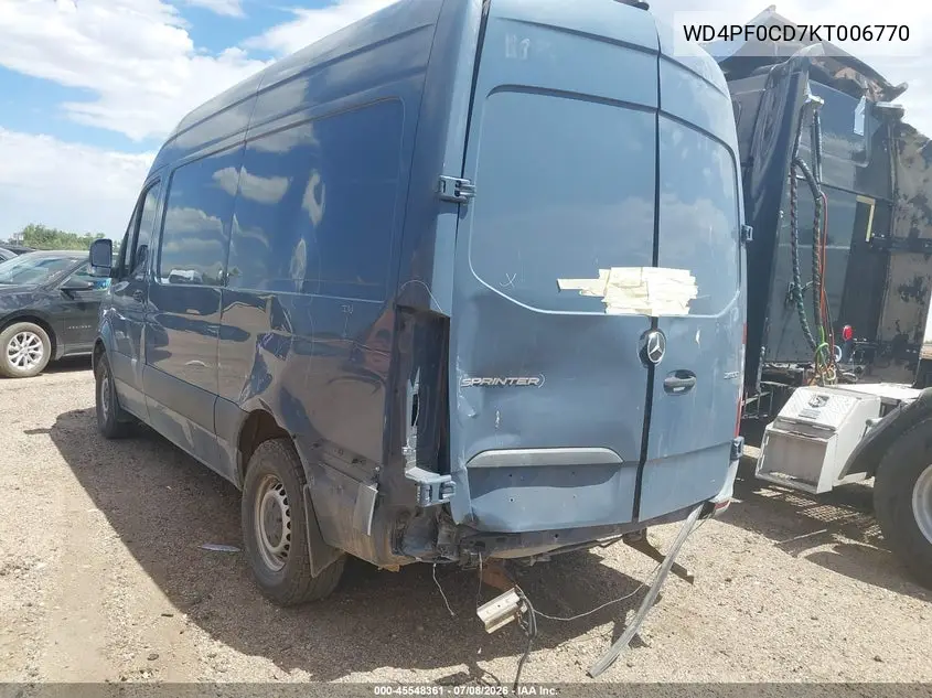 2019 Mercedes-Benz Sprinter 2500 High Roof V6 VIN: WD4PF0CD7KT006770 Lot: 45548361