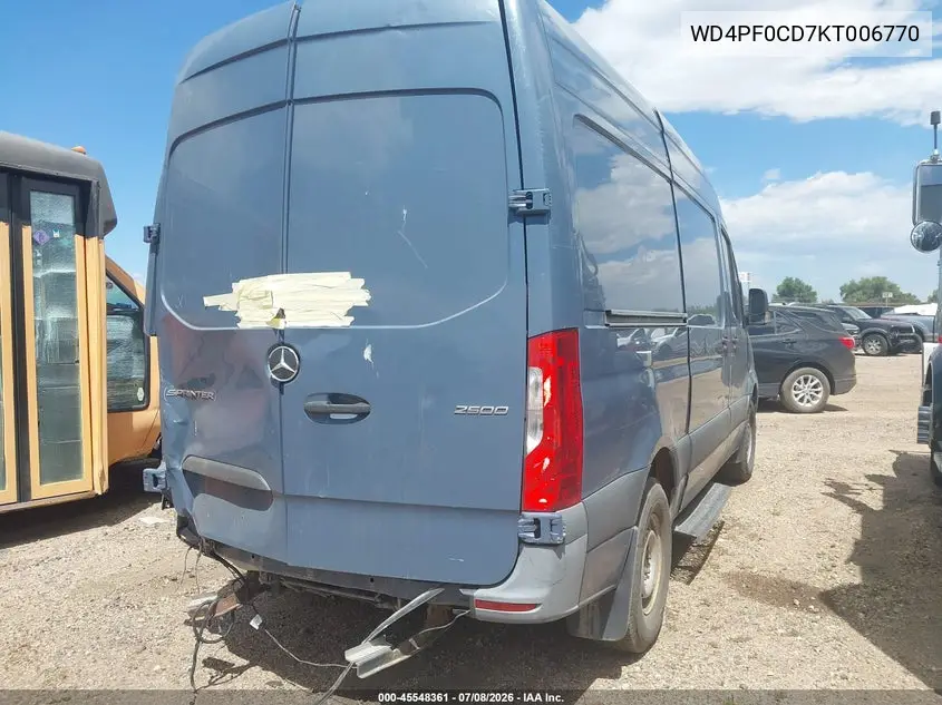 2019 Mercedes-Benz Sprinter 2500 High Roof V6 VIN: WD4PF0CD7KT006770 Lot: 45548361