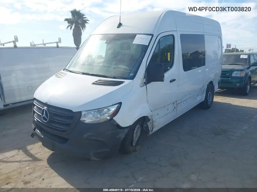 2019 Mercedes-Benz Sprinter 2500 High Roof V6 VIN: WD4PF0CD3KT003820 Lot: 45640119