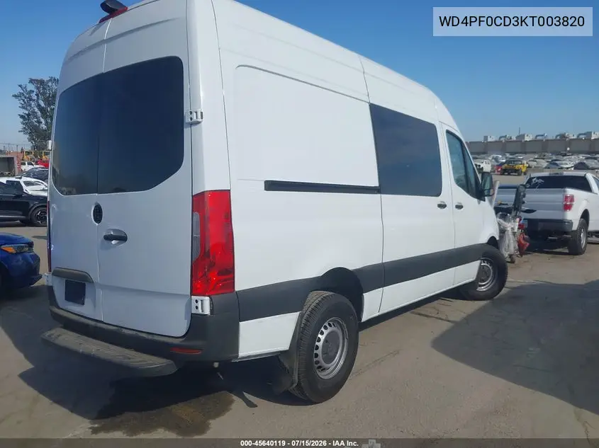2019 Mercedes-Benz Sprinter 2500 High Roof V6 VIN: WD4PF0CD3KT003820 Lot: 45640119