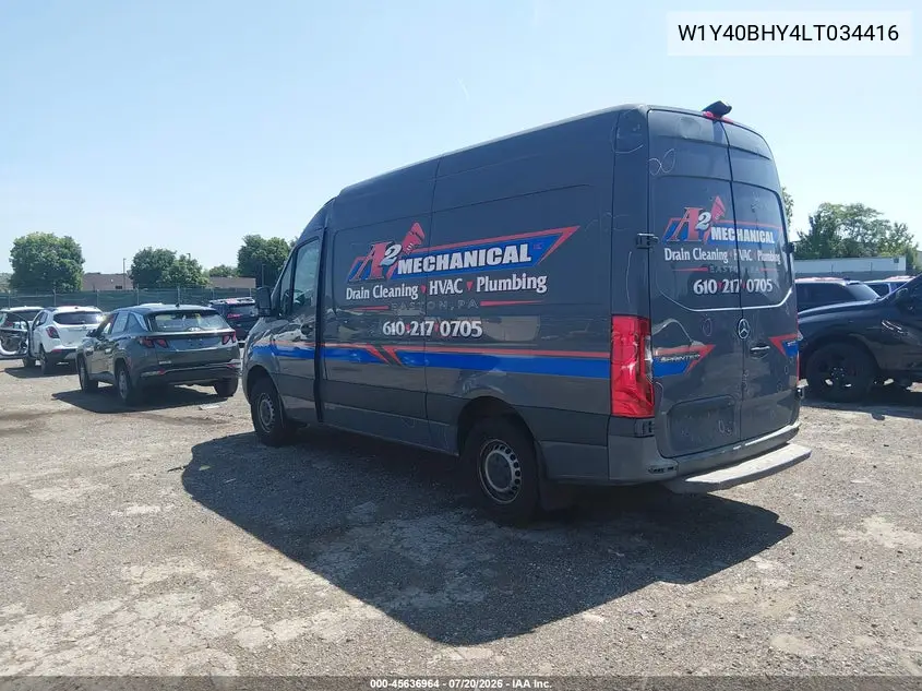 2020 Mercedes-Benz Sprinter 2500 Standard Roof I4 VIN: W1Y40BHY4LT034416 Lot: 45636964