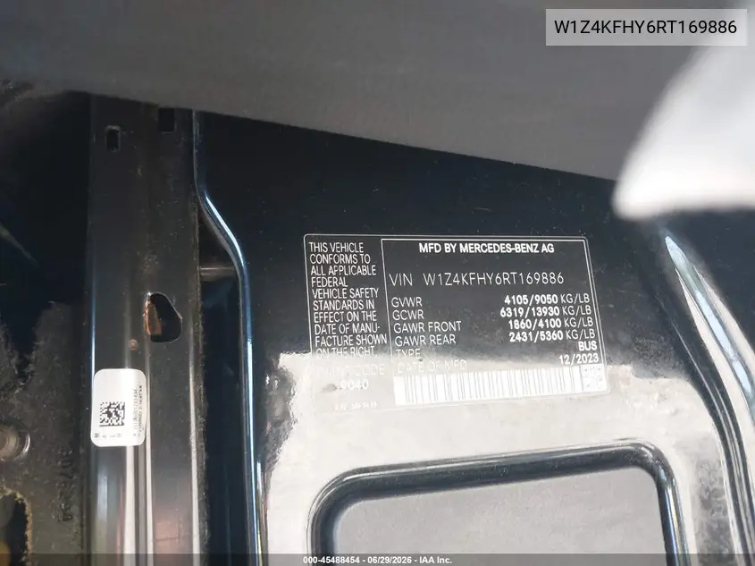 2024 Mercedes-Benz Sprinter 2500 Standard Roof 4-Cyl Diesel VIN: W1Z4KFHY6RT169886 Lot: 45488454