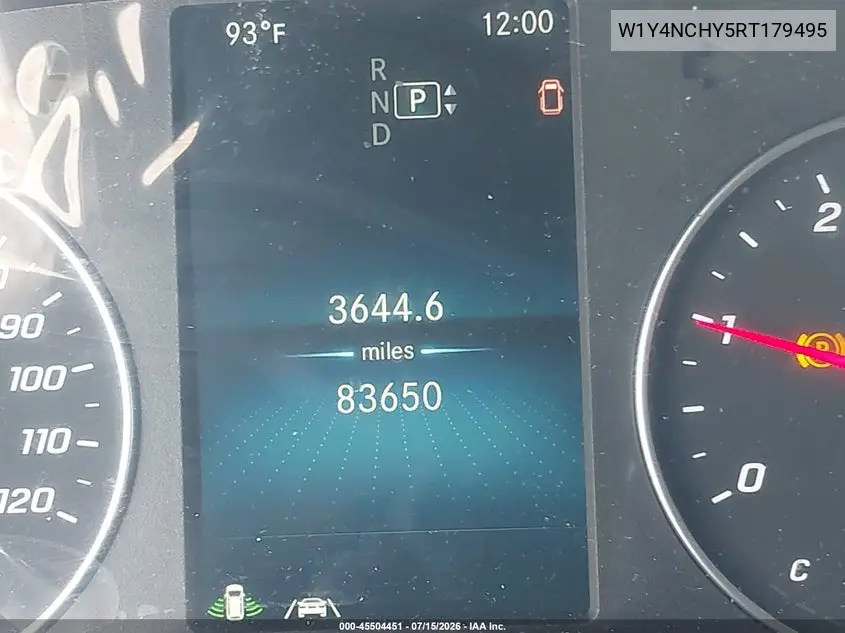 2024 Mercedes-Benz Sprinter 2500 High Roof 4-Cyl Diesel Ho VIN: W1Y4NCHY5RT179495 Lot: 45504451