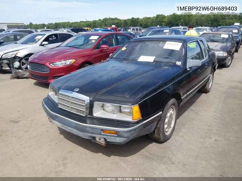 1986 Mercury Cougar VIN: 1MEBP92W6GH689403 Lot: 45366142
