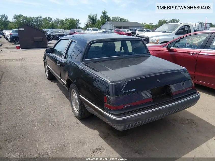 1986 Mercury Cougar VIN: 1MEBP92W6GH689403 Lot: 45366142