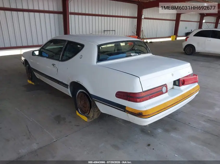 1987 Mercury Cougar Ls VIN: 1MEBM6031HH692677 Lot: 45643566