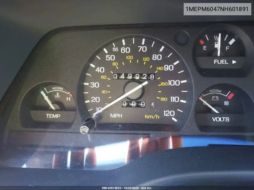 1992 Mercury Cougar Ls VIN: 1MEPM6047NH601891 Lot: 43515033
