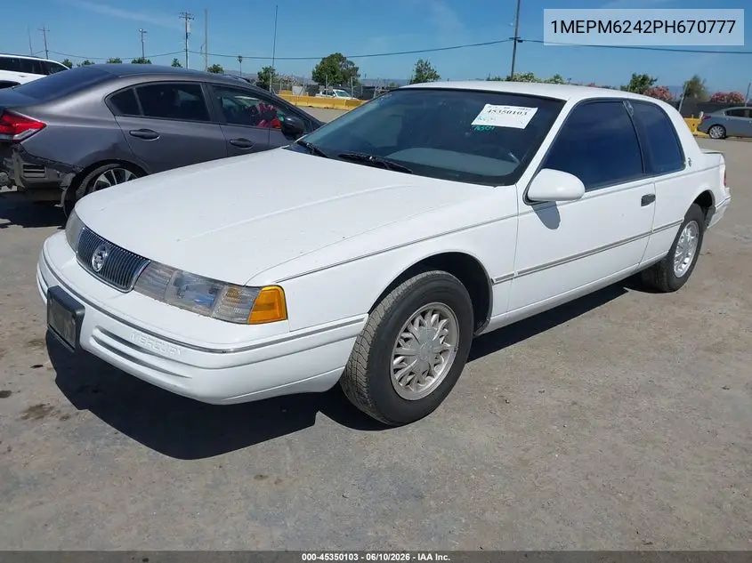 1993 Mercury Cougar Xr7 VIN: 1MEPM6242PH670777 Lot: 45350103