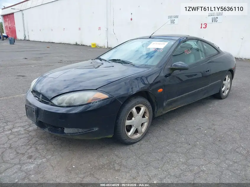 2000 Mercury Cougar V6 VIN: 1ZWFT61L1Y5636110 Lot: 45334529