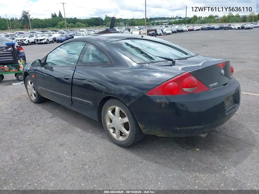2000 Mercury Cougar V6 VIN: 1ZWFT61L1Y5636110 Lot: 45334529