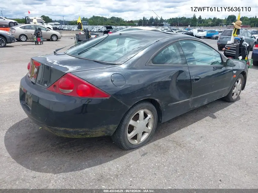 2000 Mercury Cougar V6 VIN: 1ZWFT61L1Y5636110 Lot: 45334529