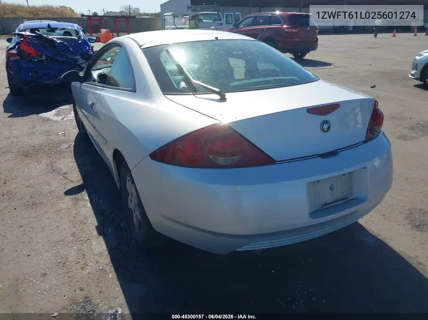 2002 Mercury Cougar V6 VIN: 1ZWFT61L025601274 Lot: 45300157