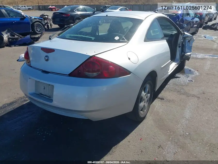 2002 Mercury Cougar V6 VIN: 1ZWFT61L025601274 Lot: 45300157