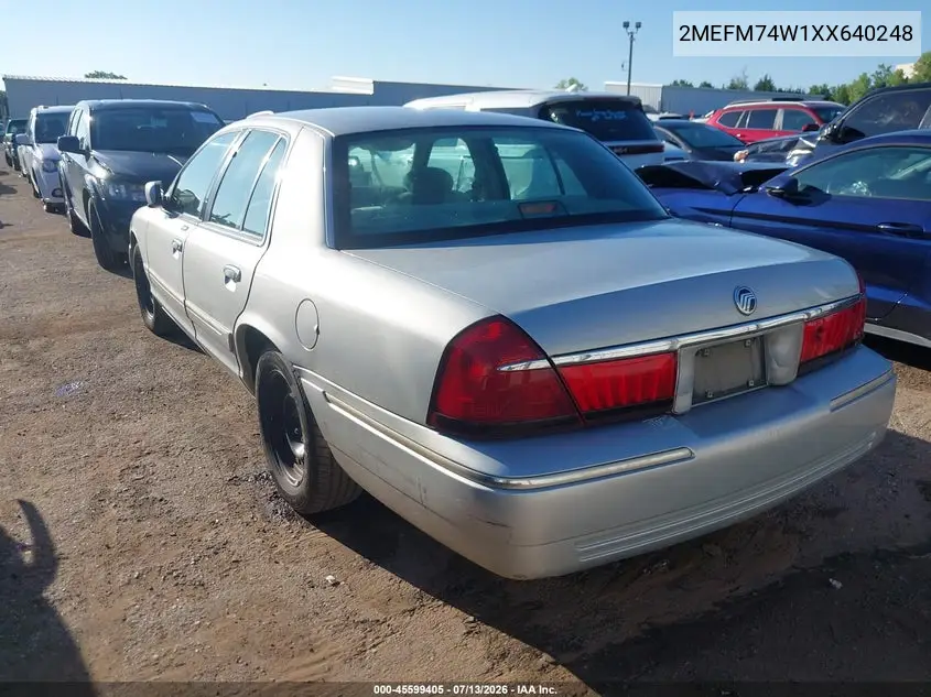 1999 Mercury Grand Marquis Gs VIN: 2MEFM74W1XX640248 Lot: 45599405