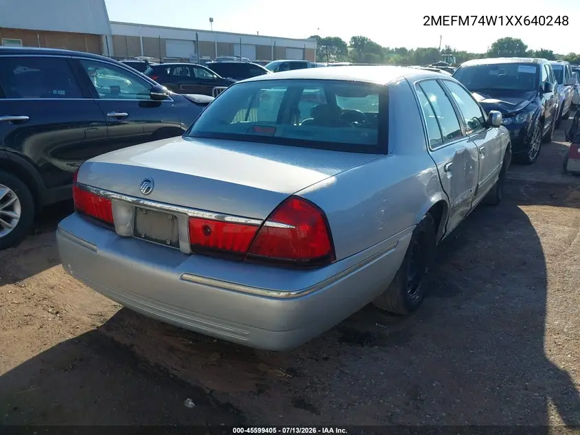 1999 Mercury Grand Marquis Gs VIN: 2MEFM74W1XX640248 Lot: 45599405
