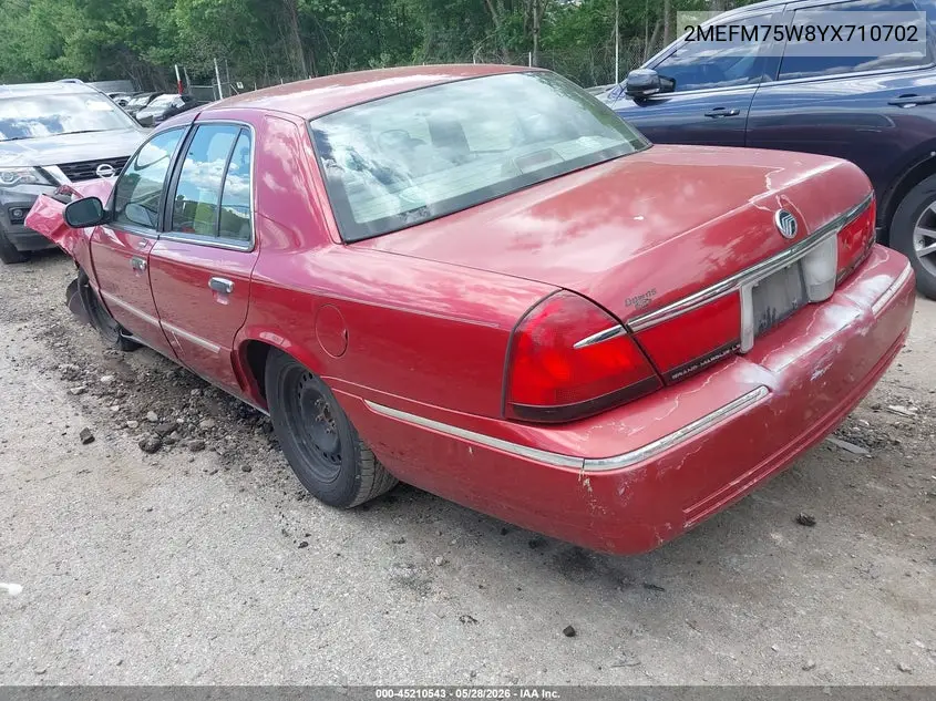 2000 Mercury Grand Marquis Ls VIN: 2MEFM75W8YX710702 Lot: 45210543