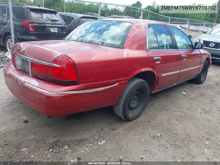 2000 Mercury Grand Marquis Ls VIN: 2MEFM75W8YX710702 Lot: 45210543