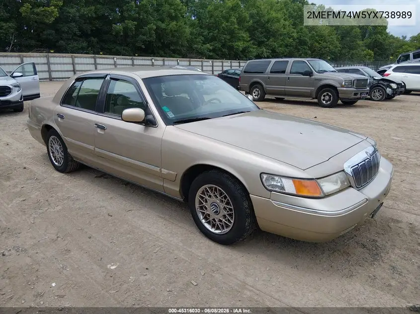 2000 Mercury Grand Marquis Gs VIN: 2MEFM74W5YX738989 Lot: 45316030