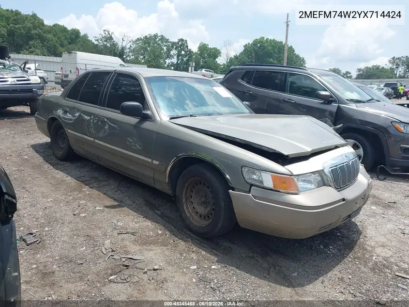 2000 Mercury Grand Marquis Gs VIN: 2MEFM74W2YX714424 Lot: 45345468