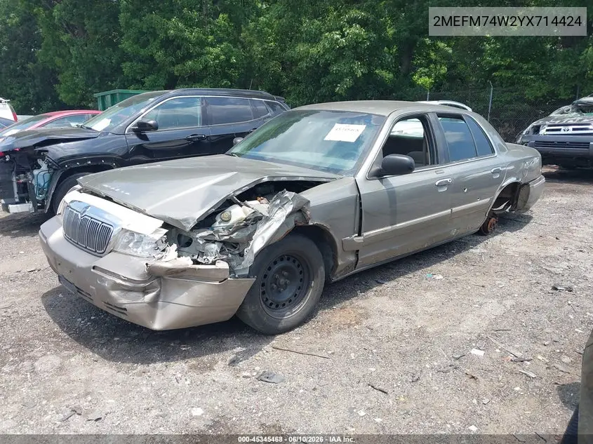 2000 Mercury Grand Marquis Gs VIN: 2MEFM74W2YX714424 Lot: 45345468