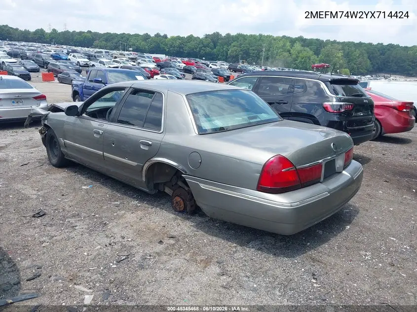 2000 Mercury Grand Marquis Gs VIN: 2MEFM74W2YX714424 Lot: 45345468