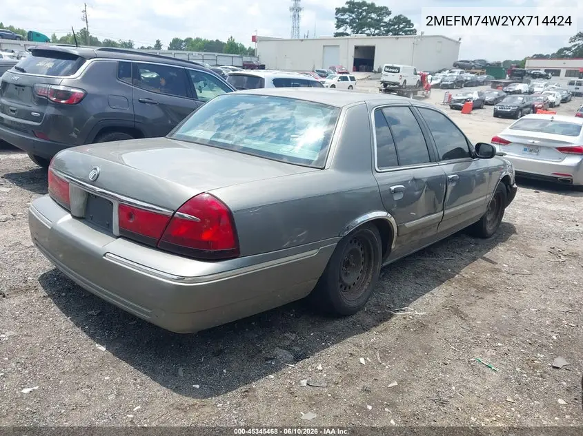 2000 Mercury Grand Marquis Gs VIN: 2MEFM74W2YX714424 Lot: 45345468
