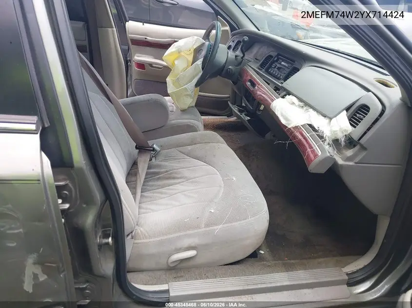 2000 Mercury Grand Marquis Gs VIN: 2MEFM74W2YX714424 Lot: 45345468