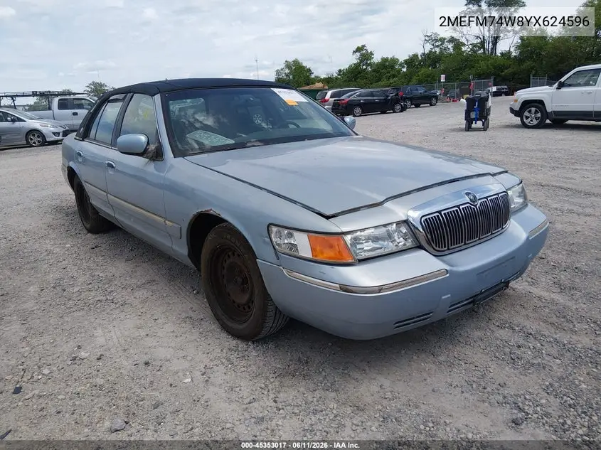 2000 Mercury Grand Marquis Gs VIN: 2MEFM74W8YX624596 Lot: 45353017