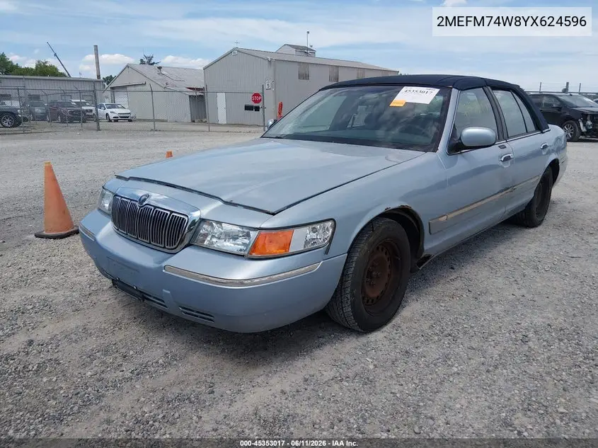2000 Mercury Grand Marquis Gs VIN: 2MEFM74W8YX624596 Lot: 45353017