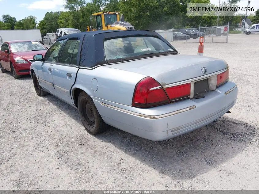 2000 Mercury Grand Marquis Gs VIN: 2MEFM74W8YX624596 Lot: 45353017