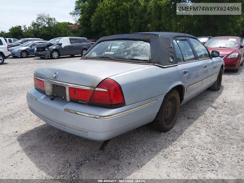 2000 Mercury Grand Marquis Gs VIN: 2MEFM74W8YX624596 Lot: 45353017