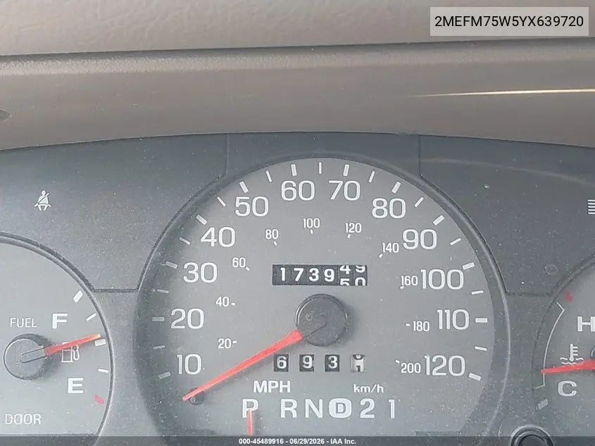 2000 Mercury Grand Marquis Ls VIN: 2MEFM75W5YX639720 Lot: 45489916