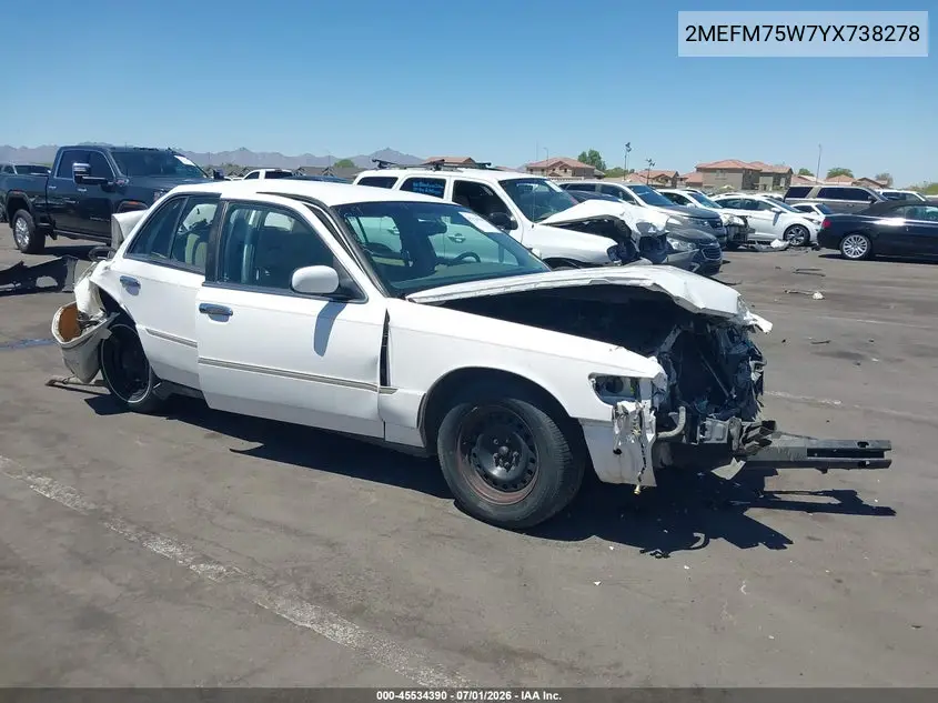 2000 Mercury Grand Marquis Ls VIN: 2MEFM75W7YX738278 Lot: 45534390