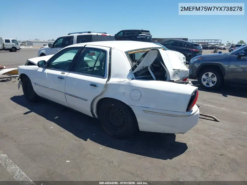 2000 Mercury Grand Marquis Ls VIN: 2MEFM75W7YX738278 Lot: 45534390