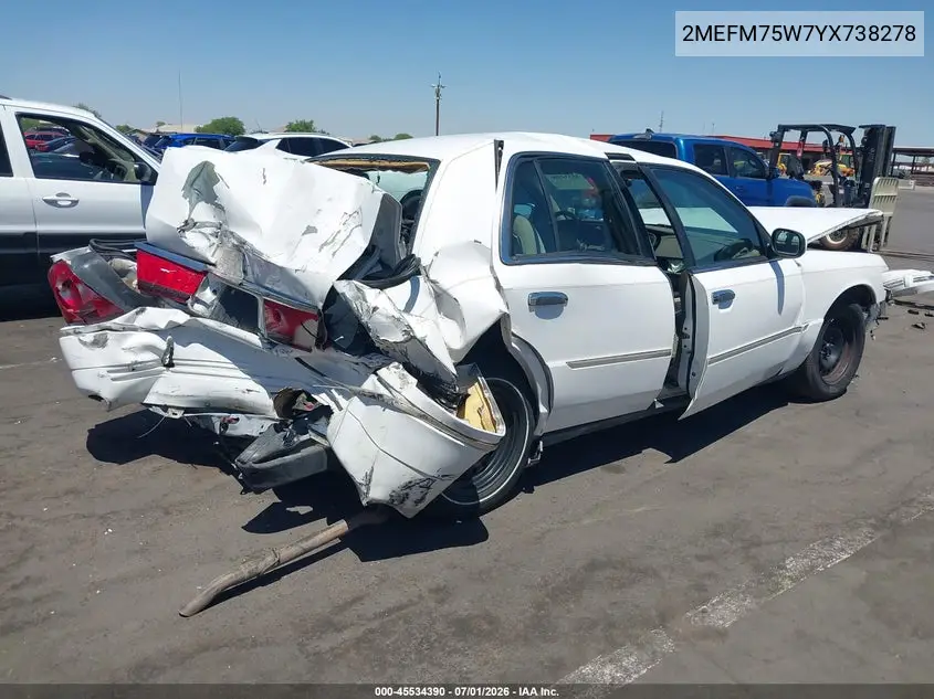 2000 Mercury Grand Marquis Ls VIN: 2MEFM75W7YX738278 Lot: 45534390