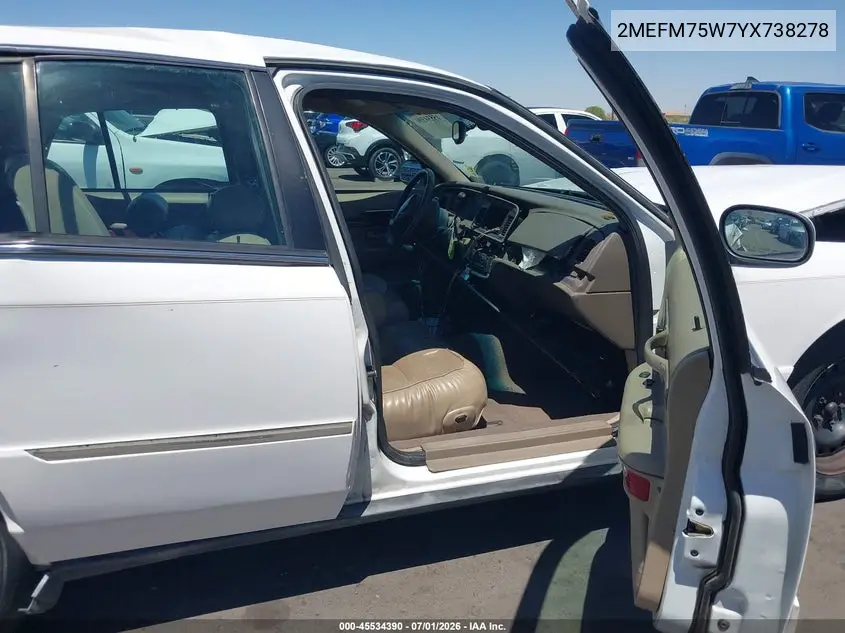 2000 Mercury Grand Marquis Ls VIN: 2MEFM75W7YX738278 Lot: 45534390