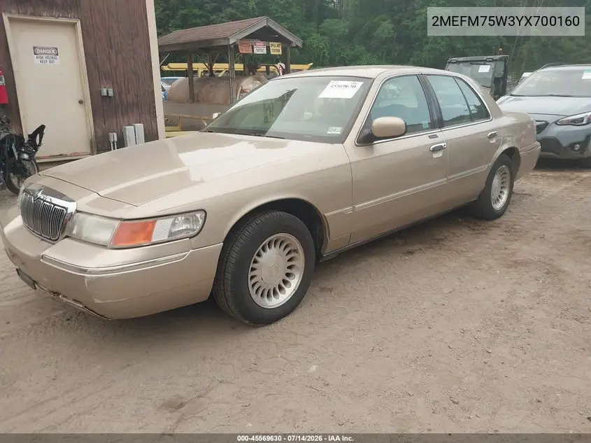 2000 Mercury Grand Marquis Ls VIN: 2MEFM75W3YX700160 Lot: 45569630