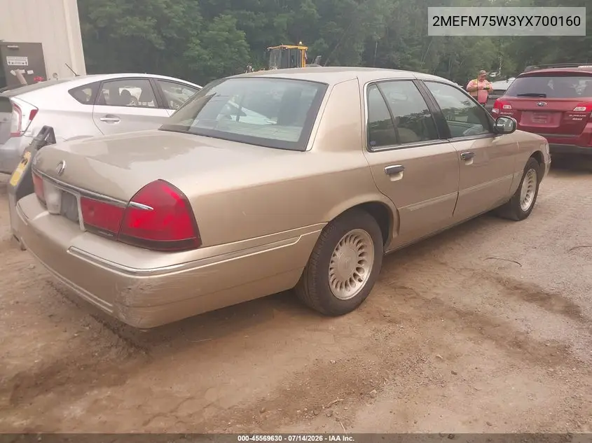 2000 Mercury Grand Marquis Ls VIN: 2MEFM75W3YX700160 Lot: 45569630