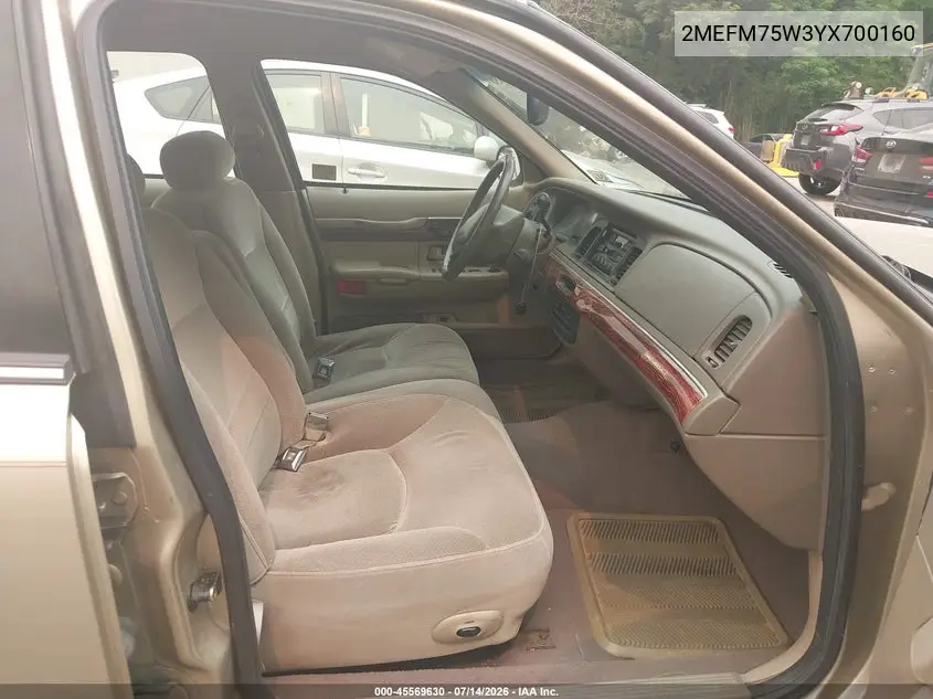 2000 Mercury Grand Marquis Ls VIN: 2MEFM75W3YX700160 Lot: 45569630