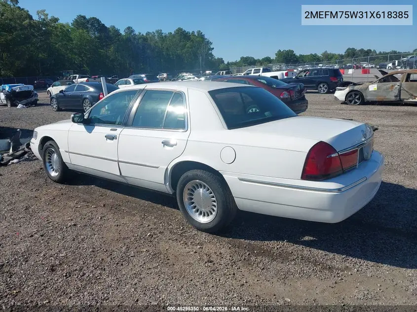 2001 Mercury Grand Marquis Ls VIN: 2MEFM75W31X618385 Lot: 45295350
