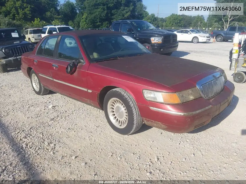 2001 Mercury Grand Marquis Ls VIN: 2MEFM75W11X643060 Lot: 45305727