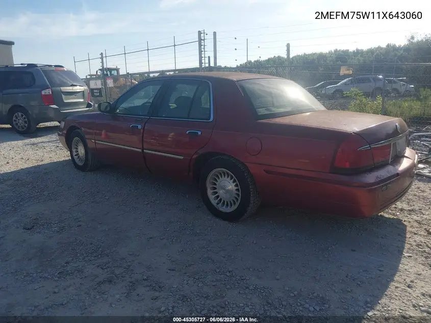 2001 Mercury Grand Marquis Ls VIN: 2MEFM75W11X643060 Lot: 45305727