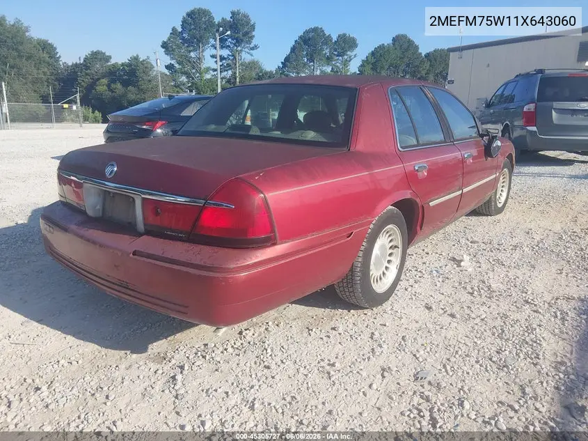 2001 Mercury Grand Marquis Ls VIN: 2MEFM75W11X643060 Lot: 45305727